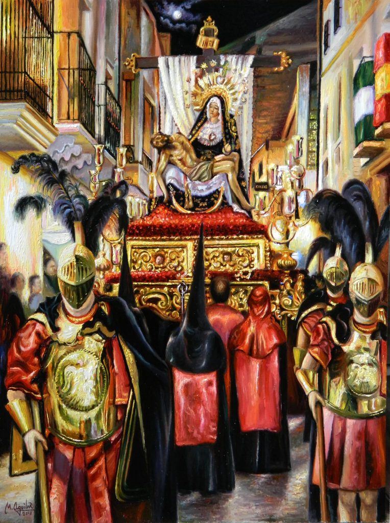 LA VIRGEN DE LAS ANGUSTIAS EN LA CALLE BARAHONA DE SOTO DE CABRA . NOCTURNO . ENCARGO